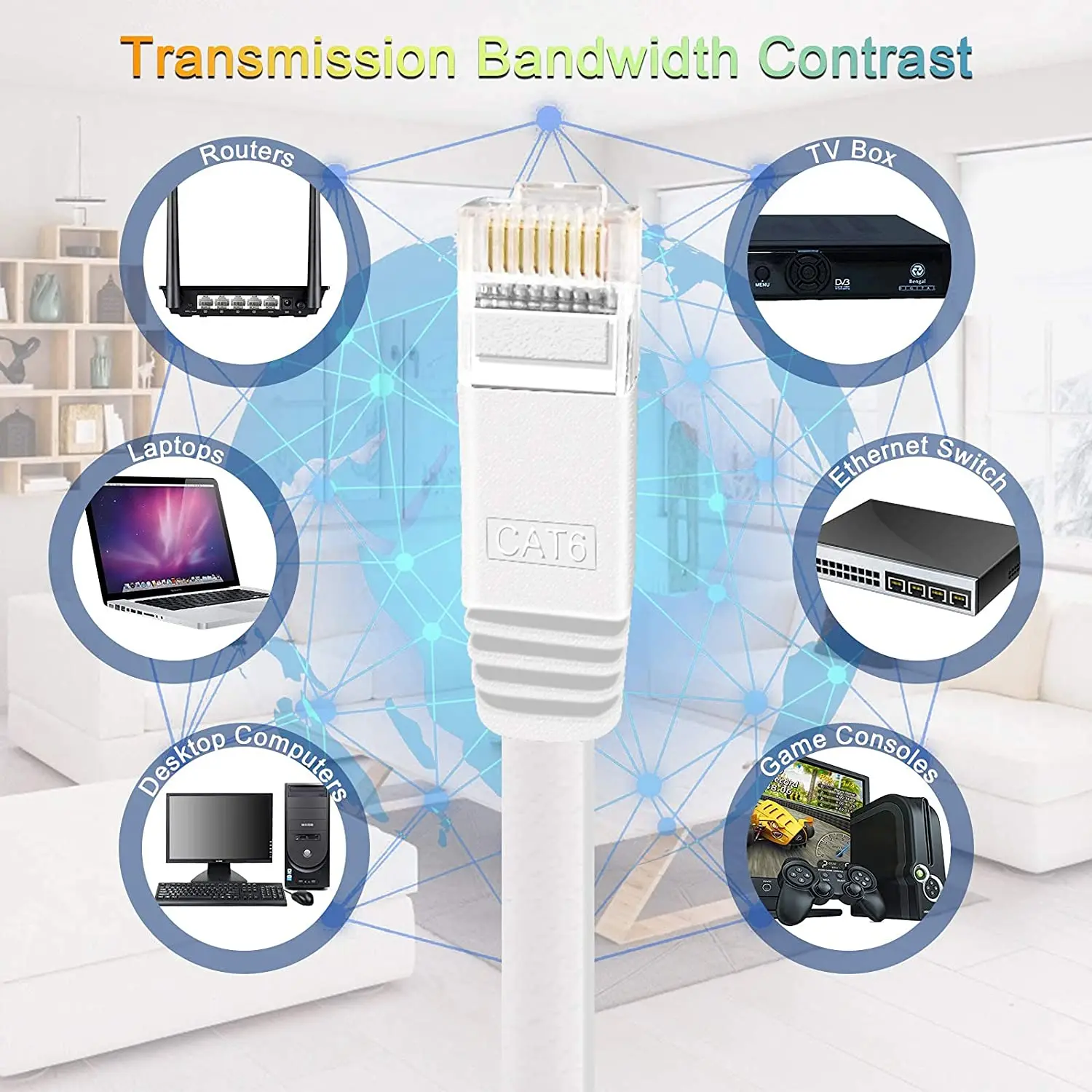 Cabo Ethernet Plano para Modem Roteador, Alta Velocidade, Cabo De Rede De Internet, RJ45 Patch, LAN para Cat 6