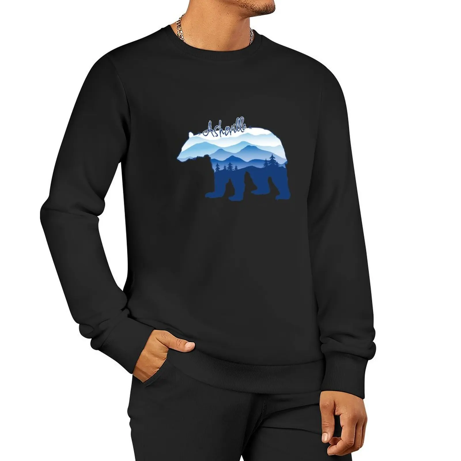 Asheville Blue Ridge Mountains - Black Bear - Blue on White 26 Pullover Hoodie aesthetic clothing sweatshirt male