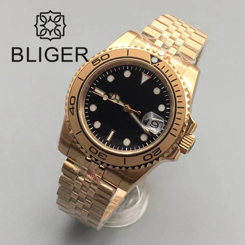 BLIGER 40mm Luxury Men\'s Watch Full Rose Gold NH35 PT5000 MIYOTA Mingzhu Automatic Watch Stainless Steel Waterproof SaphireGlass