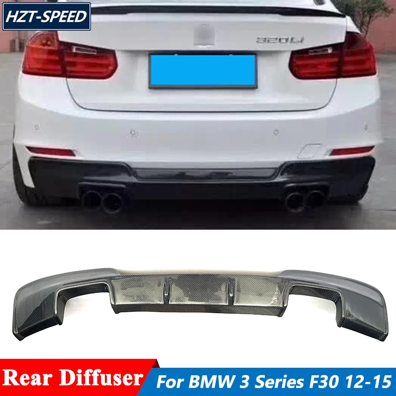 1M Style Four Out Exhaust Carbon Fiber Rear Bumper Diffuser Lip For BMW F30 328i Car Tuning 2012-2015