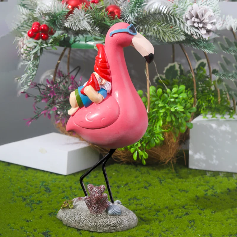 

Creative New Flamingo Back Dwarf Dwarf Resin Ornament Home Living Room Garden Decoration Handicraft Animal Statue Sculpture Gift