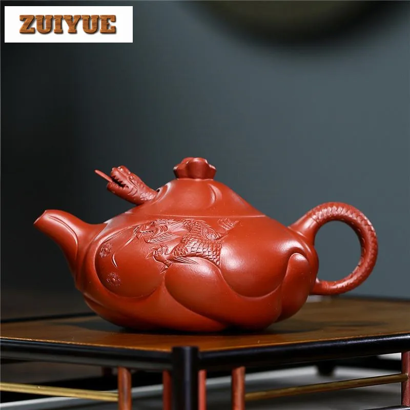 

350 мл древние фиолетовые глиняные чайники Исин, горшок ручной работы с ятихиозавром, сырая руда, грязевой чайник Дахунпао с ситечком, набор для чая Цзыша, подарок