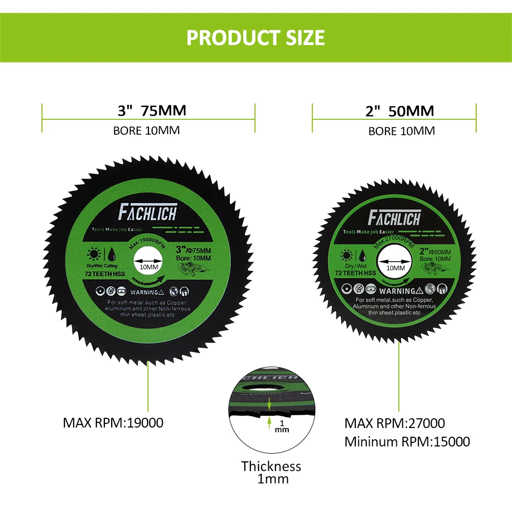 FACHLICH Dia50/75 مللي متر سوبيررقيقة قطع القرص HSS لينة المعادن القاطع النحاس الأنابيب الألومنيوم الخشب طاحونة صغيرة Bore10mm 2 "3" شفرة المنشار