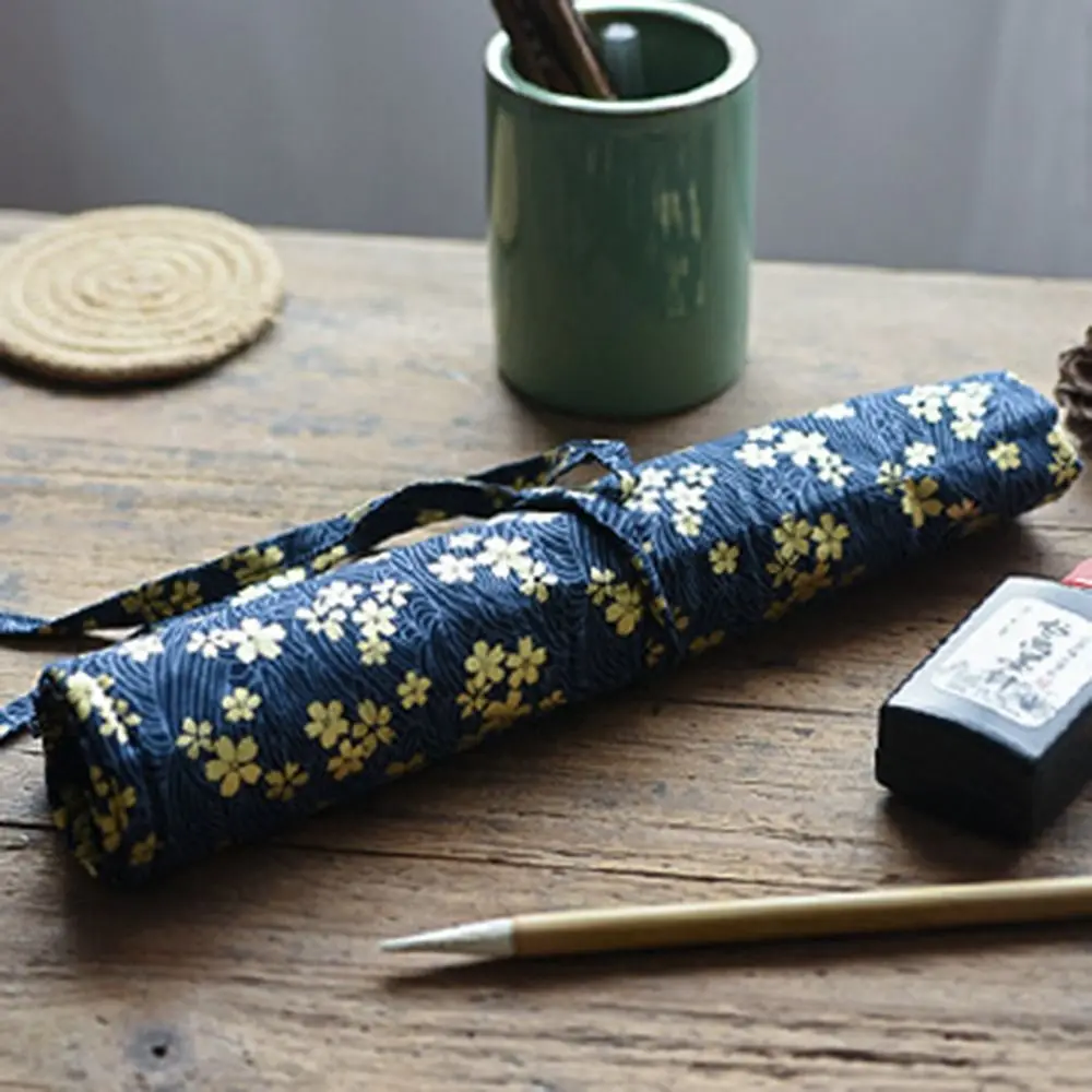 Chinese Style Roll Pen Curtain Roll Up Vintage Pen Holder Storage Pouch Pencil Bag Holder Paint Brush Makeup Brush Wrap