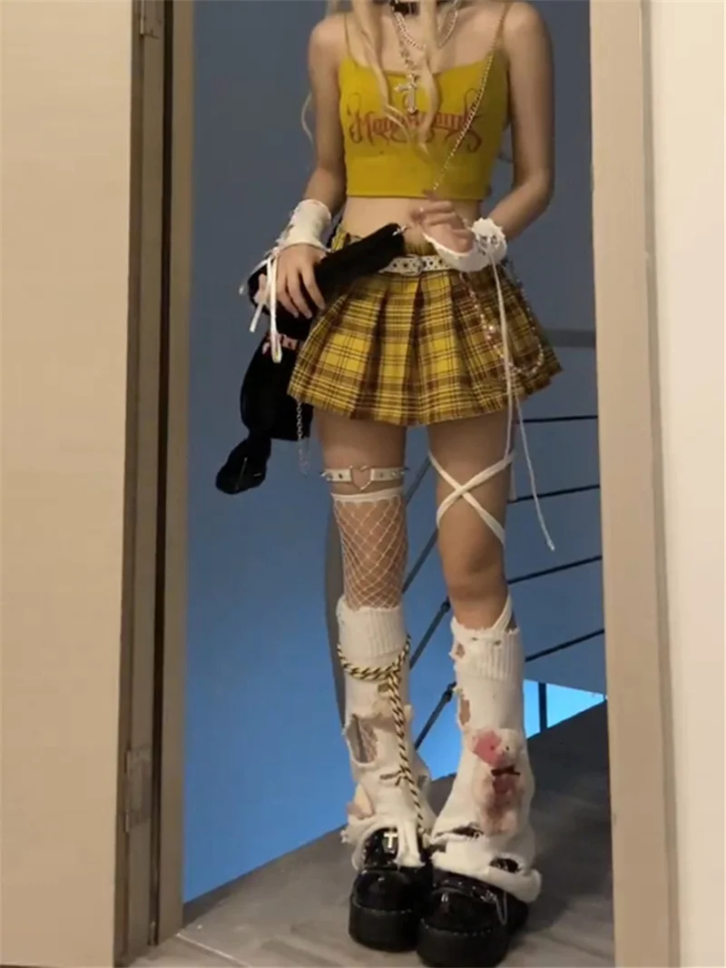 High Waist Plaid  Skirt Women's American Sle Spicy Girl Retro Gingham Skirt Autumn A-Line ort Skirt INS f-length S...