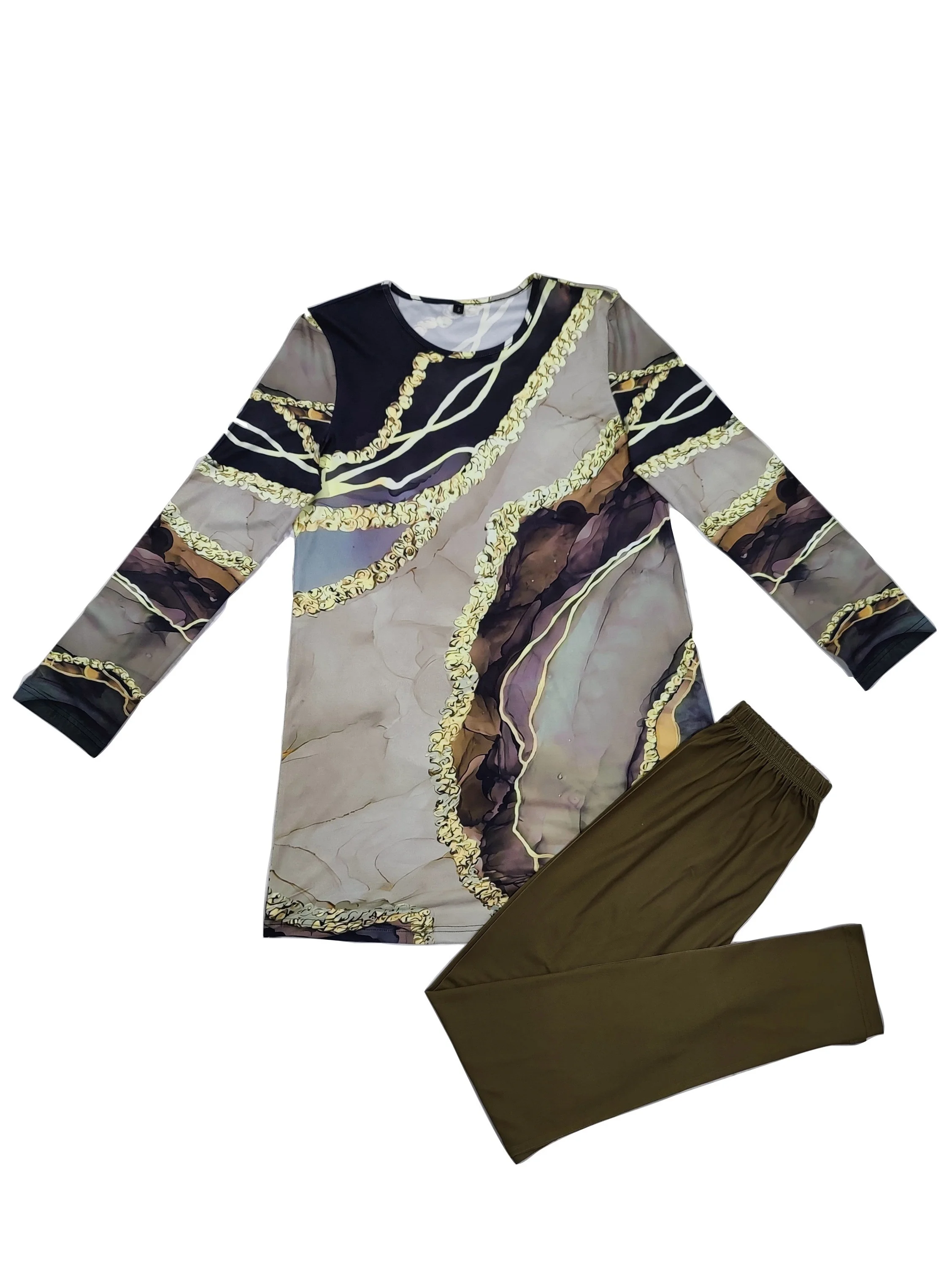 

Directional Development Casual Loose Plain Knitted Two-Piece Round Neck Long-Sleeved Top with Pants Available in Multiple Colors