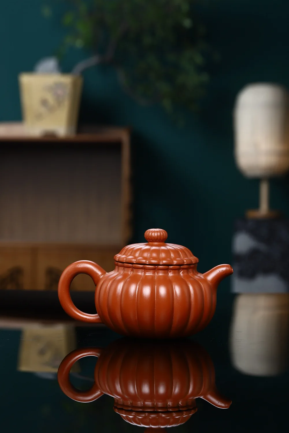 Hand‑crafted Yixing Dahongpao Zhuni Heling Zisha Teapot Traditional Chinese Ribbed Texture Zisha Teapot for Household Kung Fu