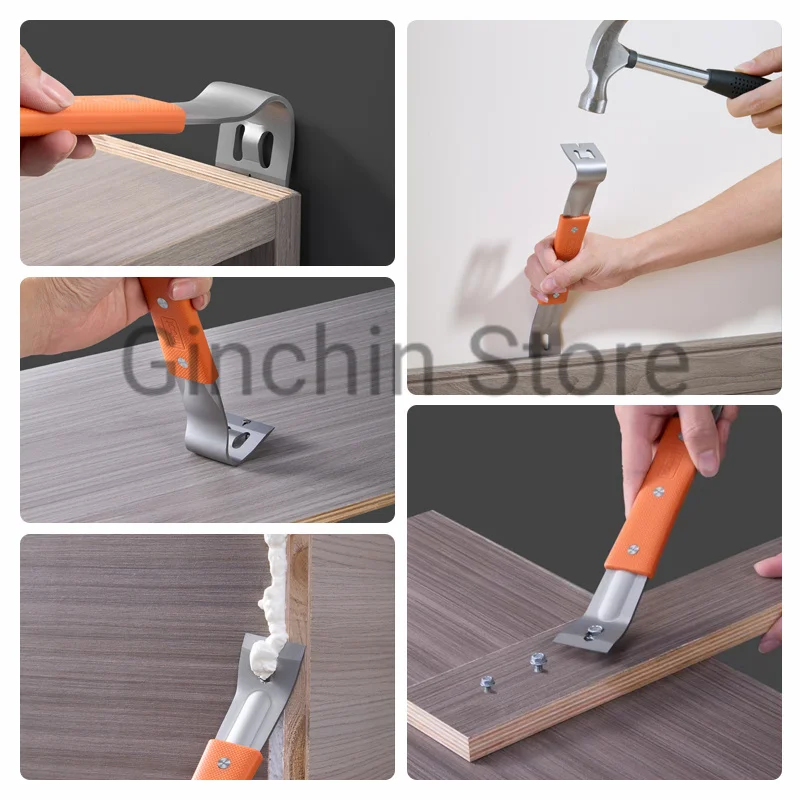 10.7 inch Stainless Steel Nut Crowbar Multifunctional Pry Bar with M4-M6 Hexagon Socket Scraper Woodworking Tools