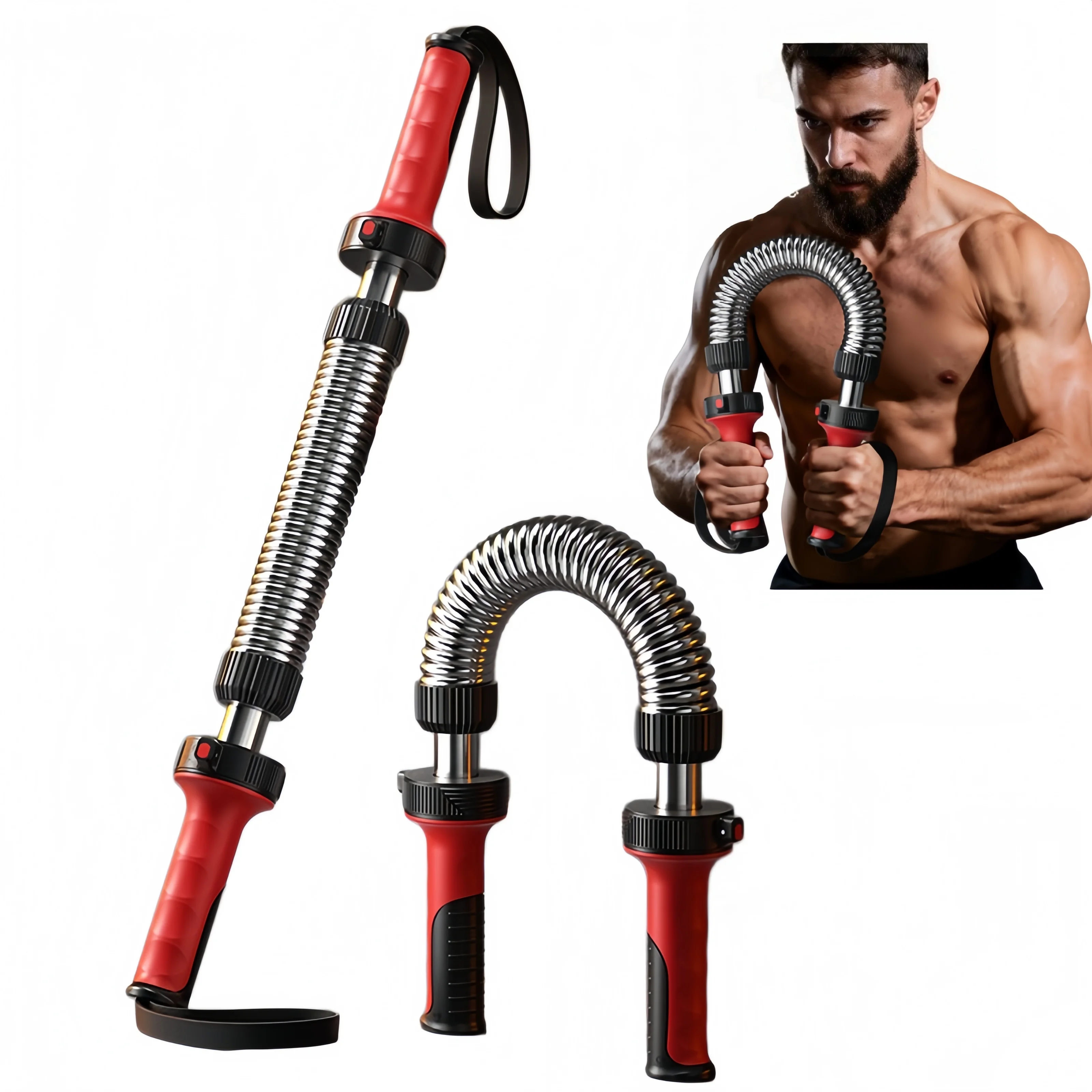 Adjustable Power Twister Bar Carbon Steel Arm Strength Trainer Chest Expander Home Gym Upper Body Muscle Fitness Equipment