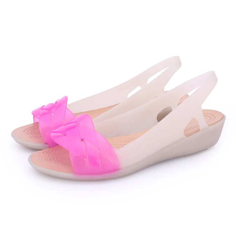 Women 8 Jelly Sandals Home Non-slip Summer Hole Shoes Female Flat Slippers Plastic Female Girls Waterproof EVA Garden Shoes