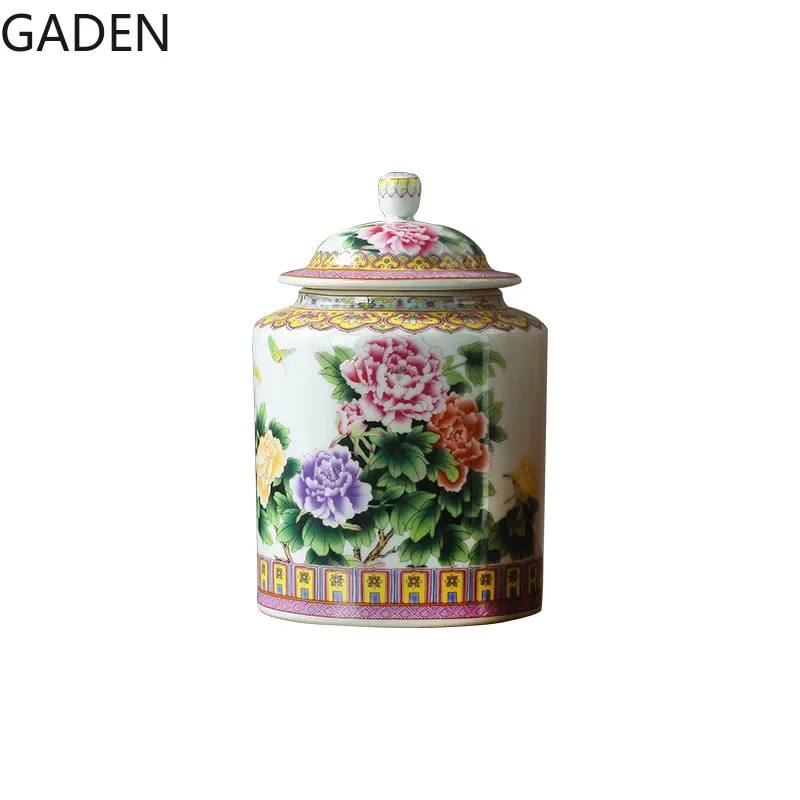 Household Tea Caddy Ceramic Sealed Pot with Lid, Chinese Tea Storage Tank, Storage Decoration, Living Room Tea Table Decoration