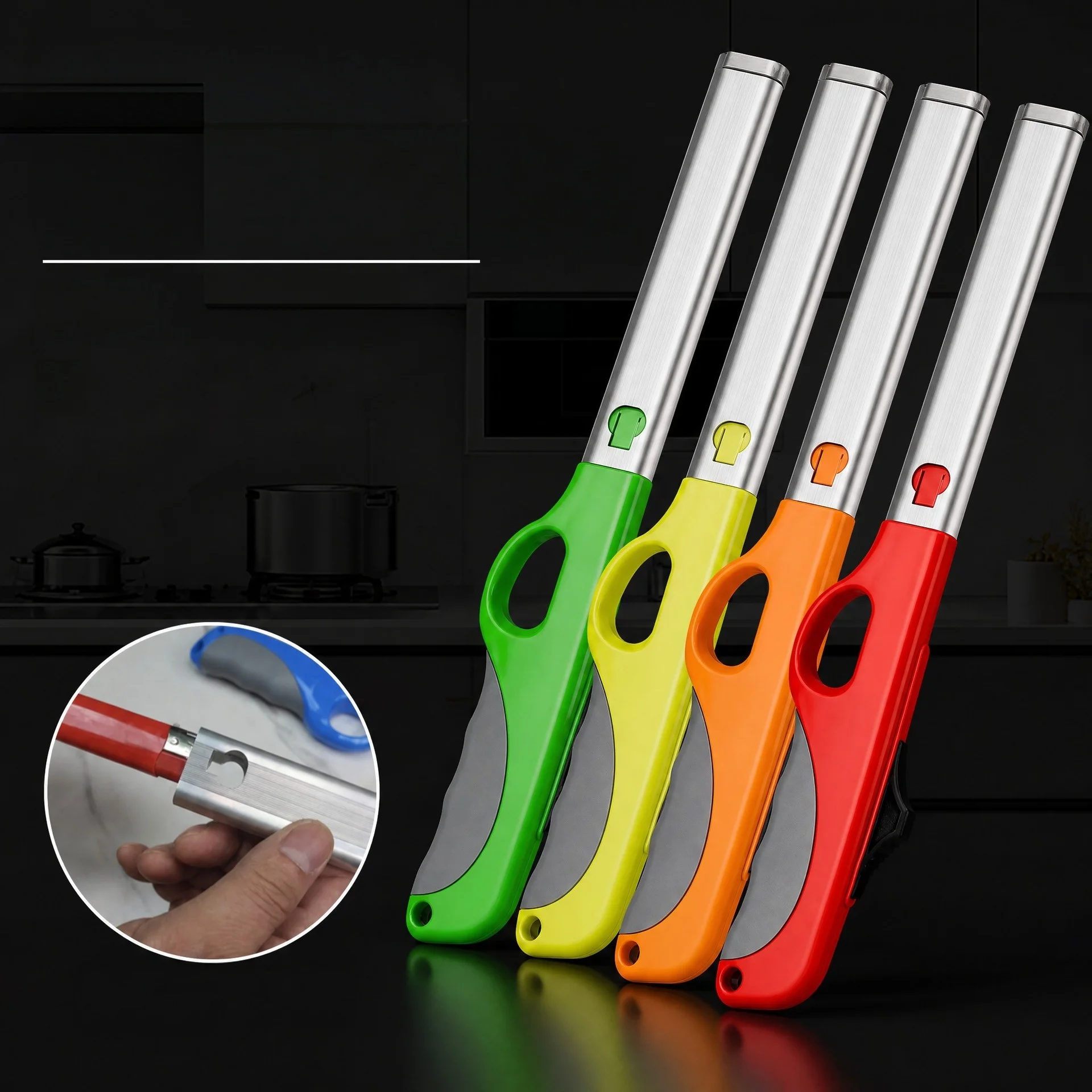 Extended Metal Tube Gas Lighter Multi‑Color Non‑Slip Grip Safety Buckle Kitchen Barbecue Ignition Gadget Long Nozzle