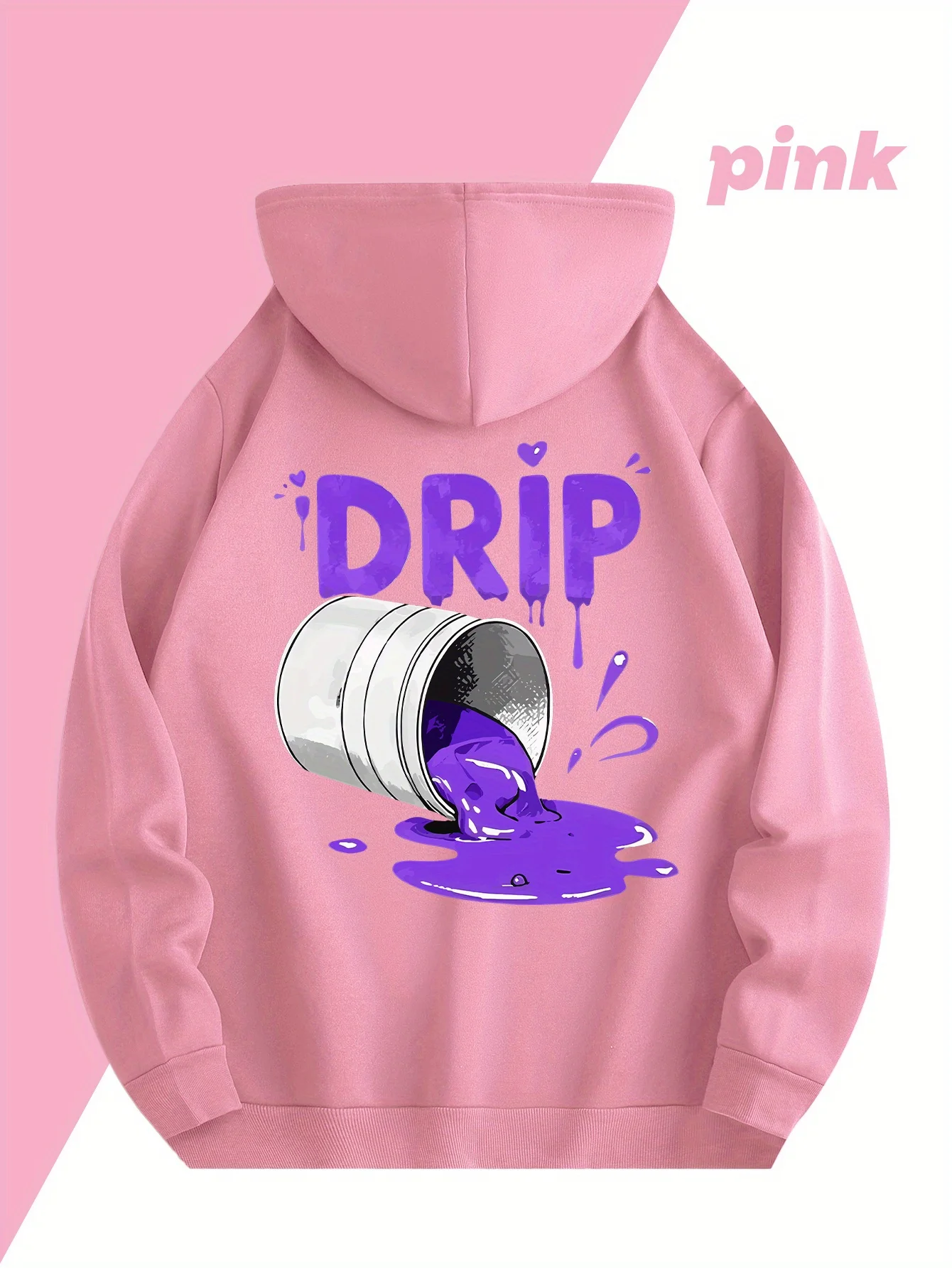 Cool Pop streetwear men's hooded sweatshirt with paint bucket art pattern on the back and warm pocket hooded sweater
