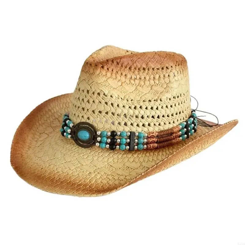 

L5YA Woven Straw Hat Beach Sun Hat Hollows Out Sunhat Stylish Wide Border Hat for Sun Resistances