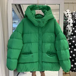 2022 Winter Women Jacket Stand Collar Hooded Puffer Parka Female Warm White Duck Down Coat Casual Pocket Snow Outwear