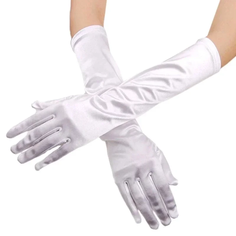 Women Long Satin Dress Gloves Flexible Spandex Classic Colors for Prom Evening Party Costume Cosplay