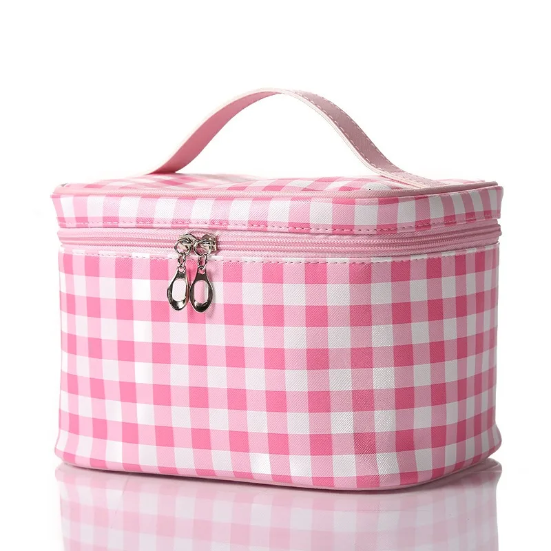 

Plaid Makeup Bag Large Portable Cosmetic Bags Travel Vacation Toiletry Bag Makeup Storage Case for Women