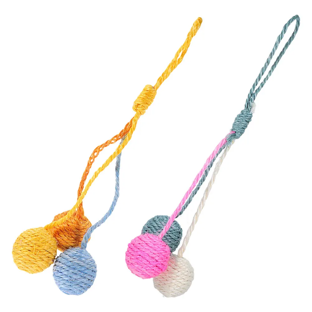 

2Pcs Hanging Sisal Ball Cats Indoor Interactive Dangle Mental Stimulation Space Saving Vibrant Colors Scratcher