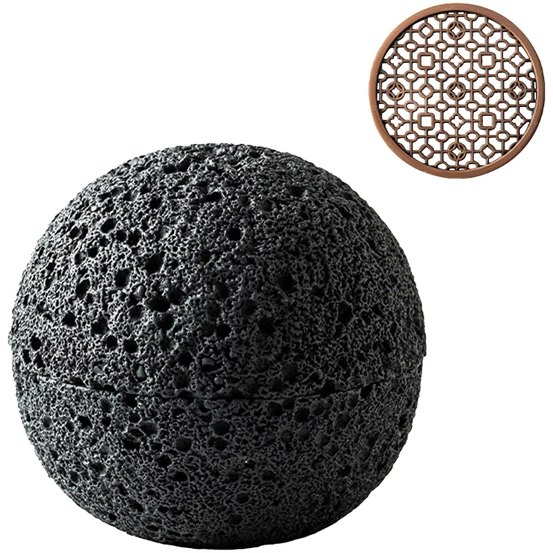 1Set Molecular Cuisine Creativity Imitate The Round Smoke Cup Black Tableware On The Fire Stone Ball Plate Cement + Copper