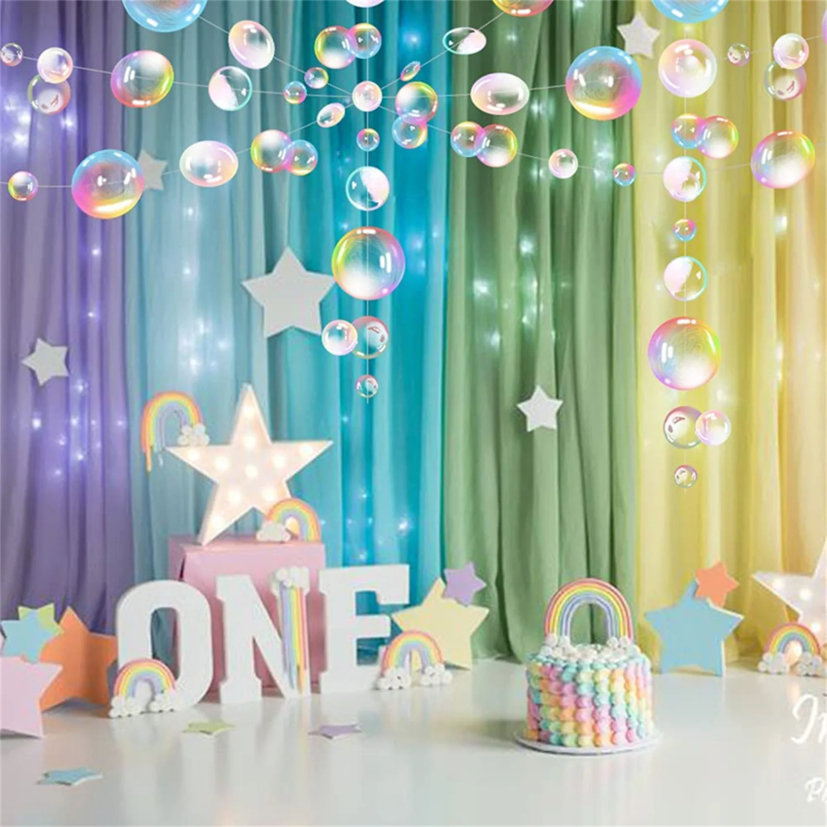 Under The Sea Party Decorations Colorful Bubble Garlands Ocean Themed Party Circle Hanging Banner Mermaid Birthday Party favor