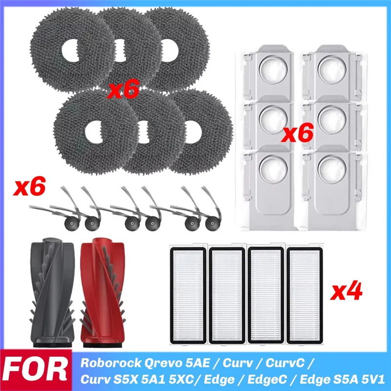 ABUS-For Roborock Qrevo 5AE/Curv/Curvc/Curv S5X 5A1 5XC/Edge/Edgec/Edge S5A 5V1 Replacement Parts Brush Filter Mop Bag