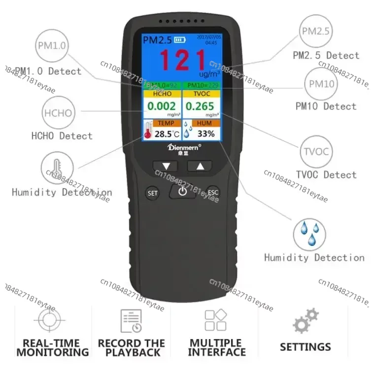 Digital Air Quality Monitor Detector PM2.5/PM1.0/PM10/HCHO/TVOC/Temp & Humidity (OEM Packaging Available