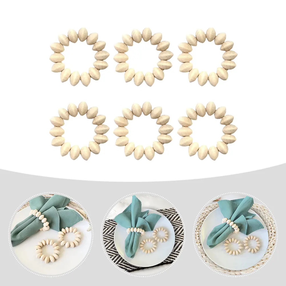

6pcs Napkin Rings Rustic Wood Bead Decorative Napkin Holders for Wedding Christmas Party Table Decoration Household Supply
