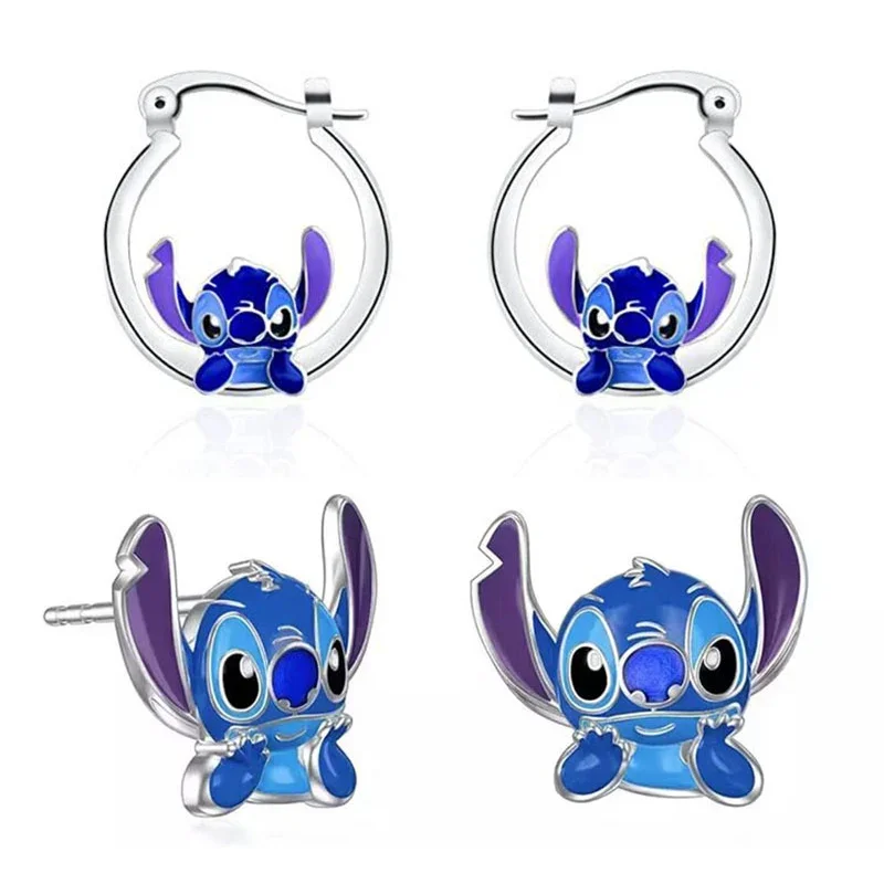 Cute Disney Stitch Hoop Earring New Classic Anime Character Silver Plated Enamel Drop Earrings for Girl Woman Jewelry Gifts