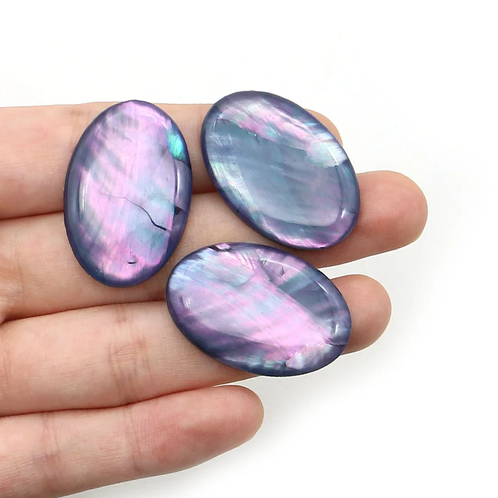 2 Pcs Oval Natural Abalone Shell Beads 20x30mm Drip Glue Process Nonporous Shell Loose Bead DIY Ring Surface Jewelry Accessory