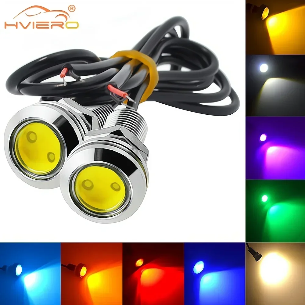 2Pcs Car Eagle Eye Silver Shell DRL Led Daytime Running Lights LED 12V Reversing Parking Signal Automobiles Lamp Multiple Colors