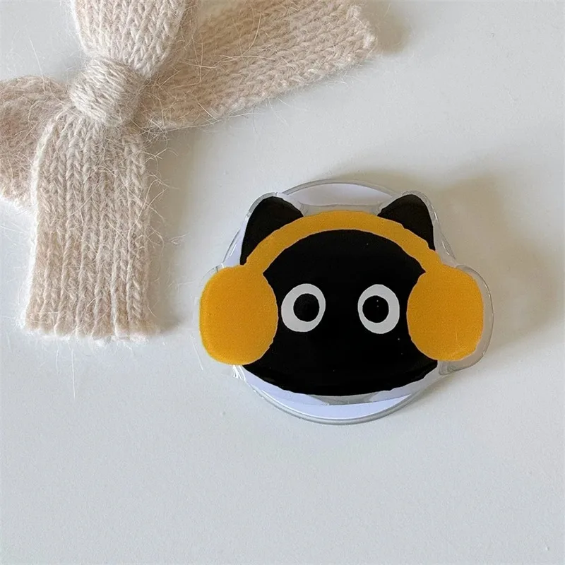 Simpatico cartone animato gatto nero per telefono magnetico Magsafe Griptok Grip Tok supporto per iPhone 15 16 pro custodia di ricarica wireless