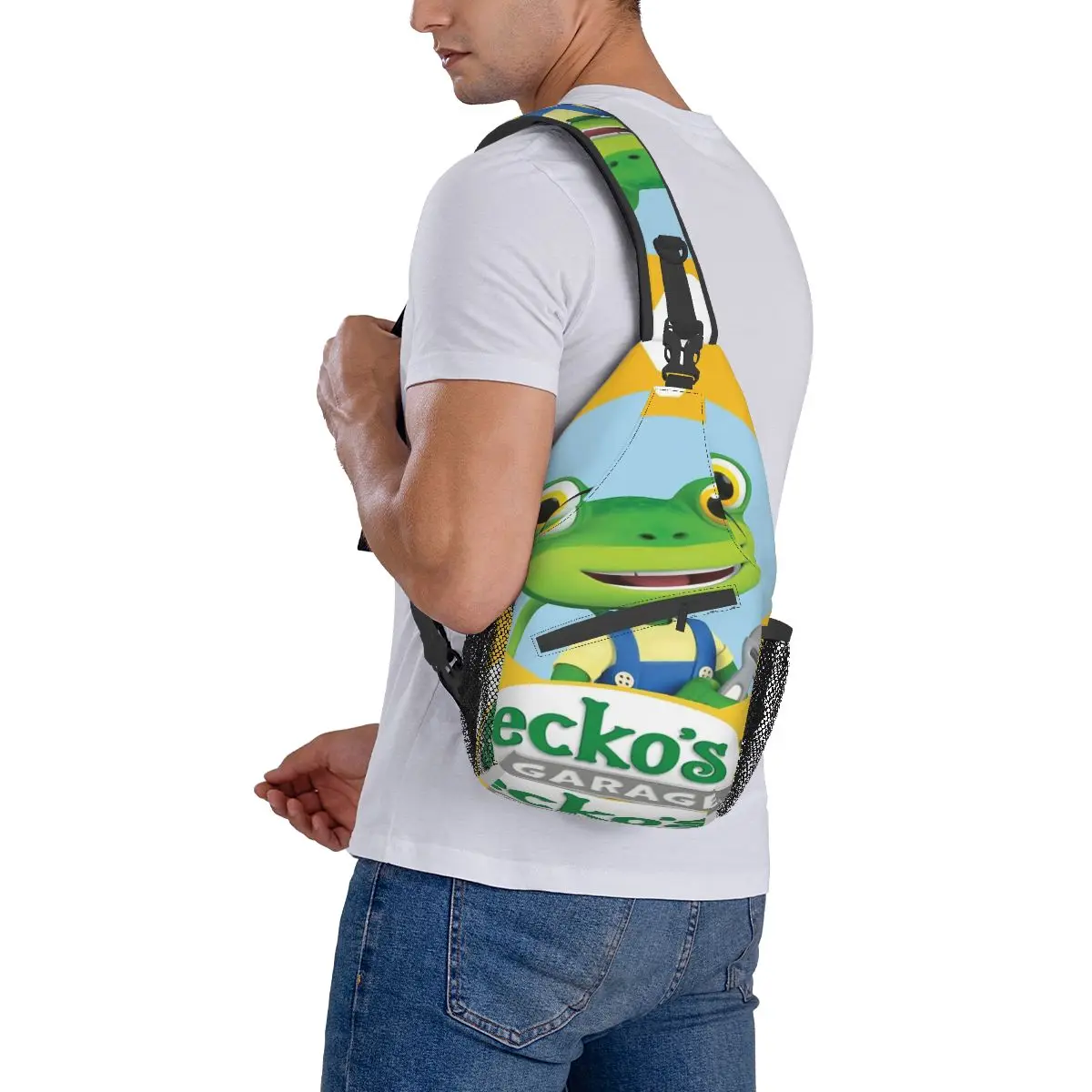 Geckos Garage Kids Gecko\'s Gg-Bolso de pecho de felicitación moderno con cremallera, bolsa de malla cruzada escolar, multiestilo