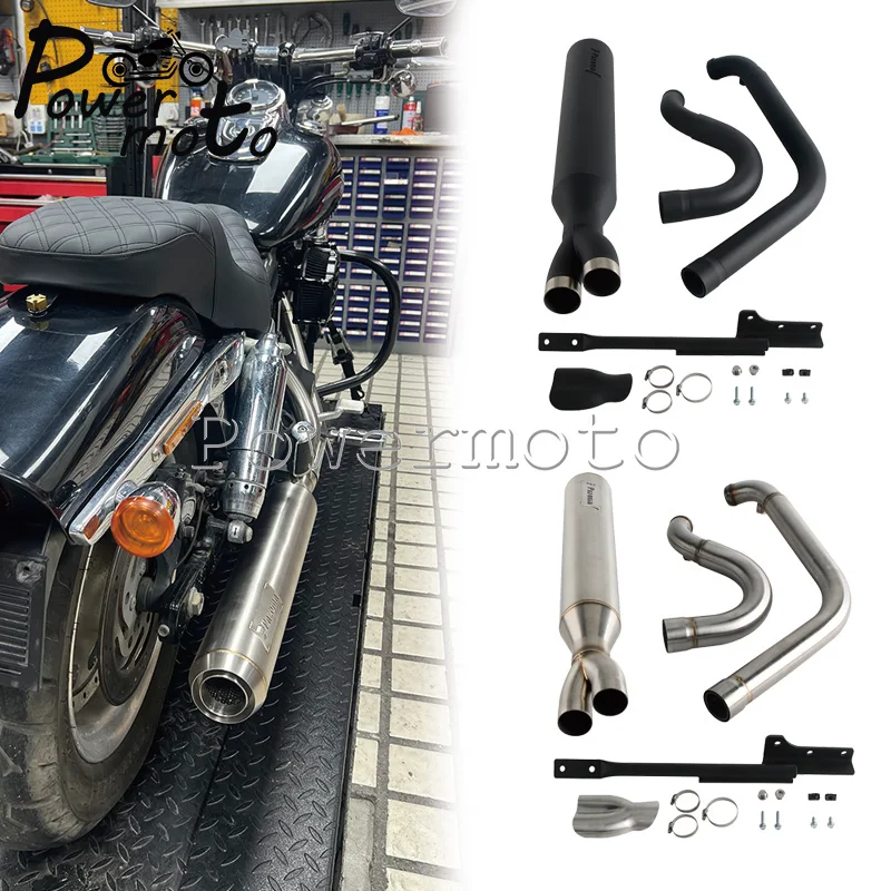 

2 Into 1 Stainless Exhaust For Harley Dyna Low Rider 2006-2017 Full Length Muffler Pipe Set With Hardware Strong Construction