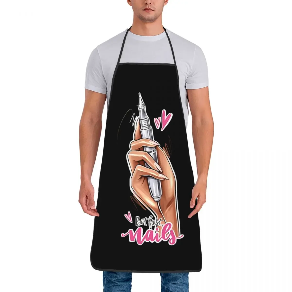 Unisex But First Nails Bib Apron Adult Women Men Chef Tablier Cuisine for Cooking Kitchen Nail Polish Kitchen Baking