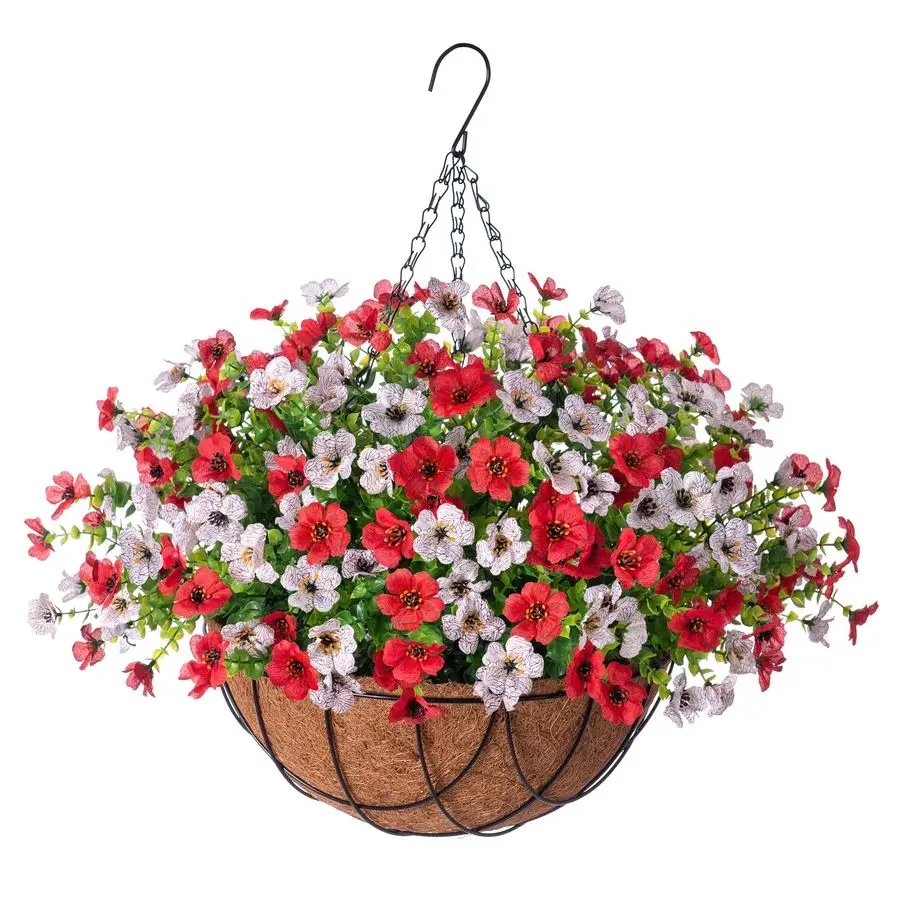 

Искусственные цветы в подвесных корзинах для улицы и дома, композиция из маргариток и листьев эвкалипта для декора сада и двора весной и летом