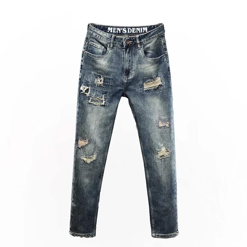 Calça jeans apertada rasgada e justa masculina, calças de motocicleta personalidade, Youth Street Trend, novo, 2024