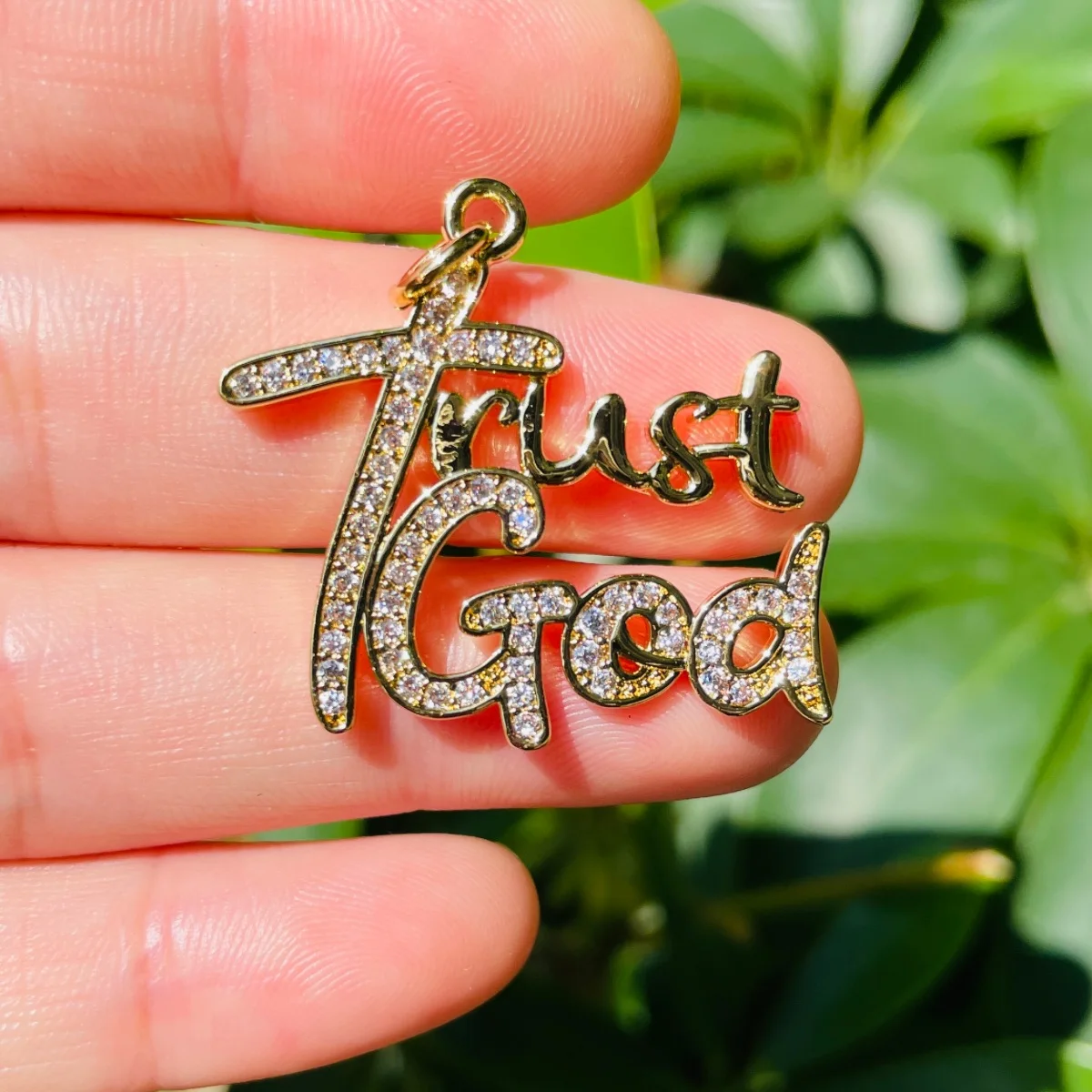 5pcs Zirconia Paved Trust God Word Letter Charm for Women Bracelet Making Religious Necklace Pendant Jewelry Accessory Wholesale