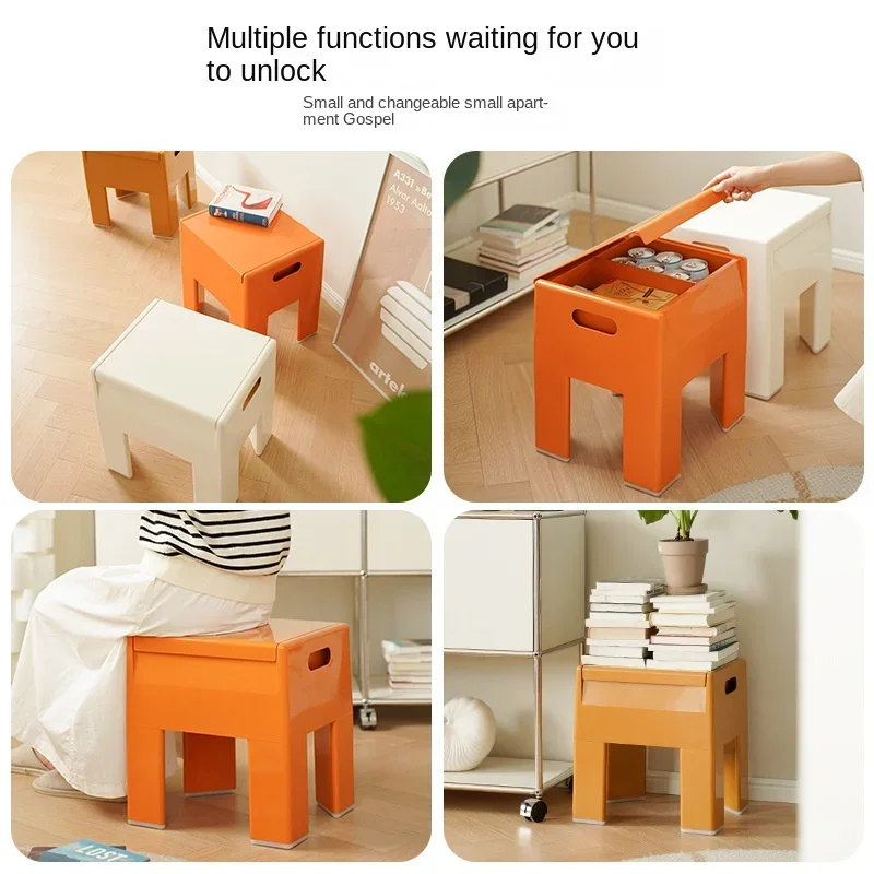 Folding Storage Stool Portable Solid Color Plastic Stool Simple Children\'s Living Room Bedroom Decorative Ottomans Furniture