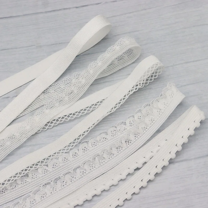 Wholesale White Series Single Edge Loop Lace Stretchy Trim Elastics Spandex Bands Ribbon For Underwear Lingerie Sewing Craft