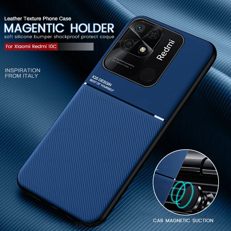 For Xiaomi Redmi 10C Case Car Magnetic Holder Leather Cover Redmy Radmi 10C 10 C C10 Soft Frame Protect Funda On Redmi10 6.71\