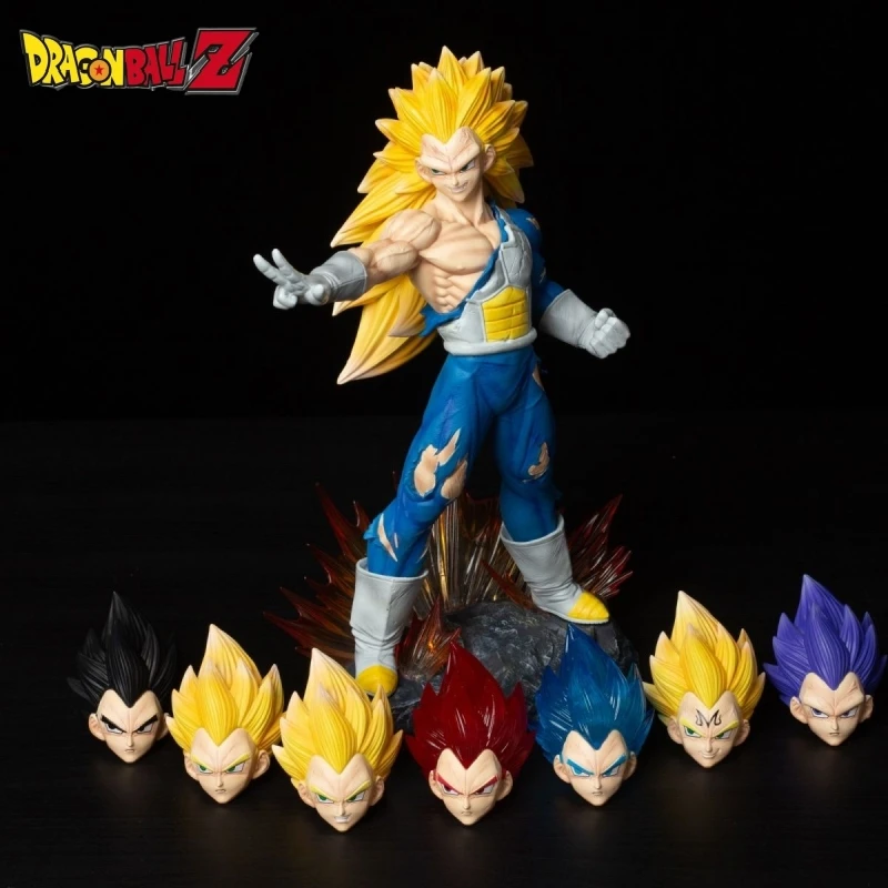 

Dragon Ball 29cm Figures Ssj3 Vegeta Anime Figures Eight Head Replaceable Model Pvc Statue Collection Decoration Toys Doll Gift