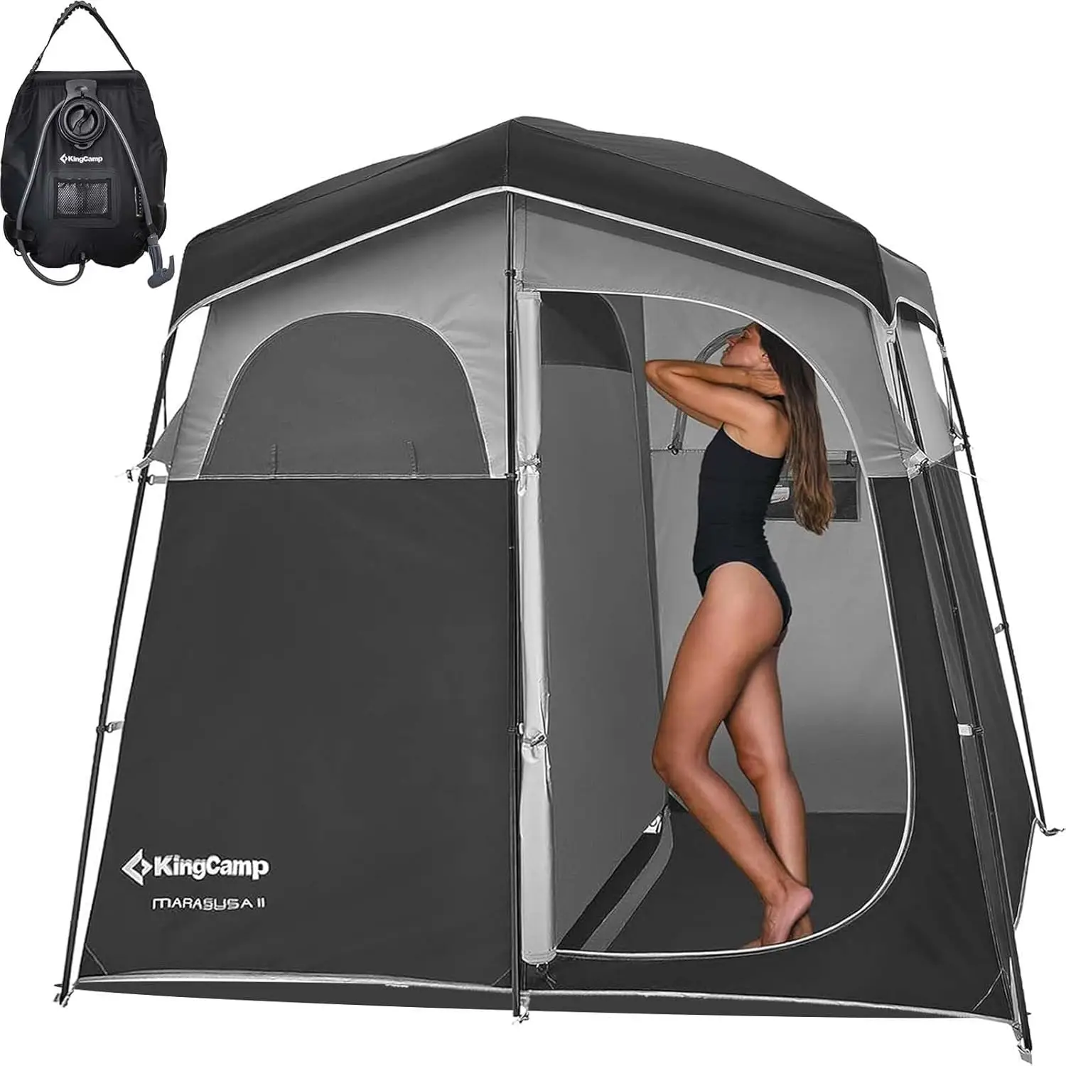 Portable Shower Tent with Privacy & Sun Protection, 2-Room Design for Camping, Beach, and Hiking