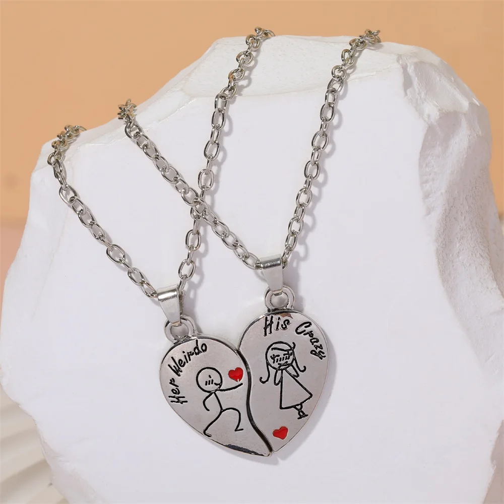 Romantic Her Weirdo His Crazy Necklace Set For 2 Broken Heart Puzzle Show Love Pendant Choker For Lovers Couple Gift Wholesale