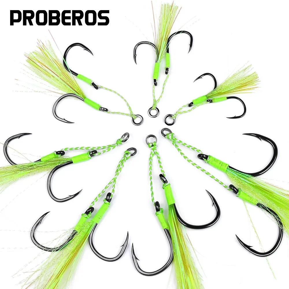 5 pair/lot Jigging Assist Hook Fly Fishing Hook Barbed Double Sharp Hooks With Thread Feather Sea Fishhook Fishing Tackle