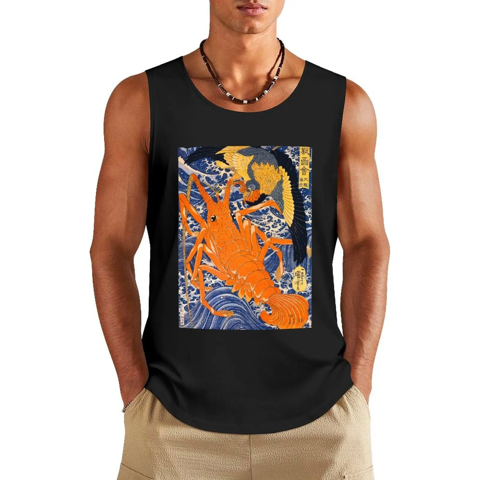 Giant Lobster And Phoenix Hiroshige Japanese Retro Art Hokusai Ukiyo-e Tank Top gym accessories men tops Sports clothing