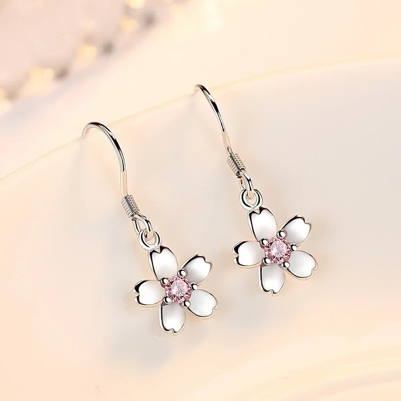 DELYSIA KING Rose Flower Hoop Earrings Plated Jewelry Pink Crystal Earring