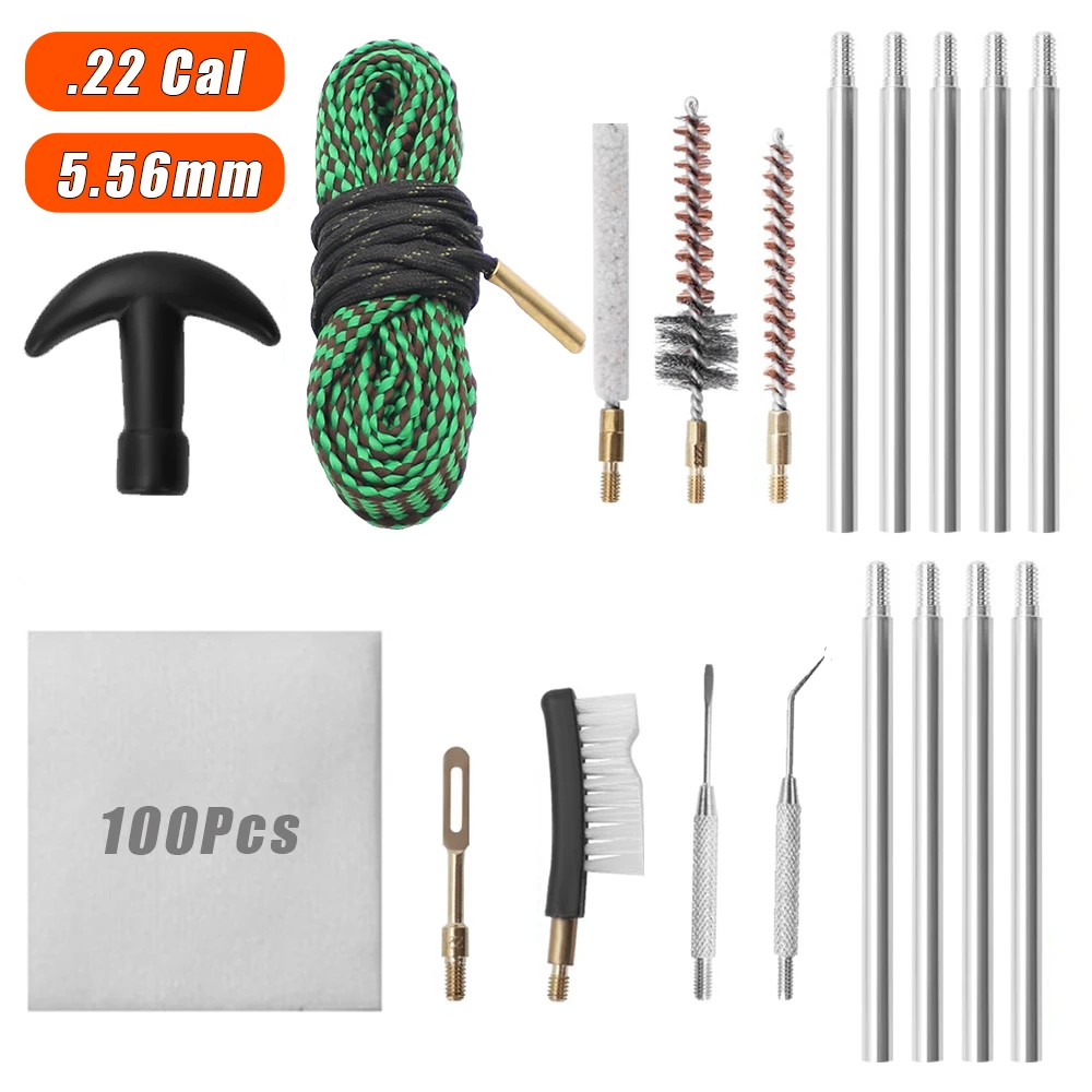Kit de limpieza de orificio de barril de cámara de pistola, juego de parches de cepillo de limpieza de Rifle para calibre.22/.223/.30/.308 5,56mm 7,62mm
