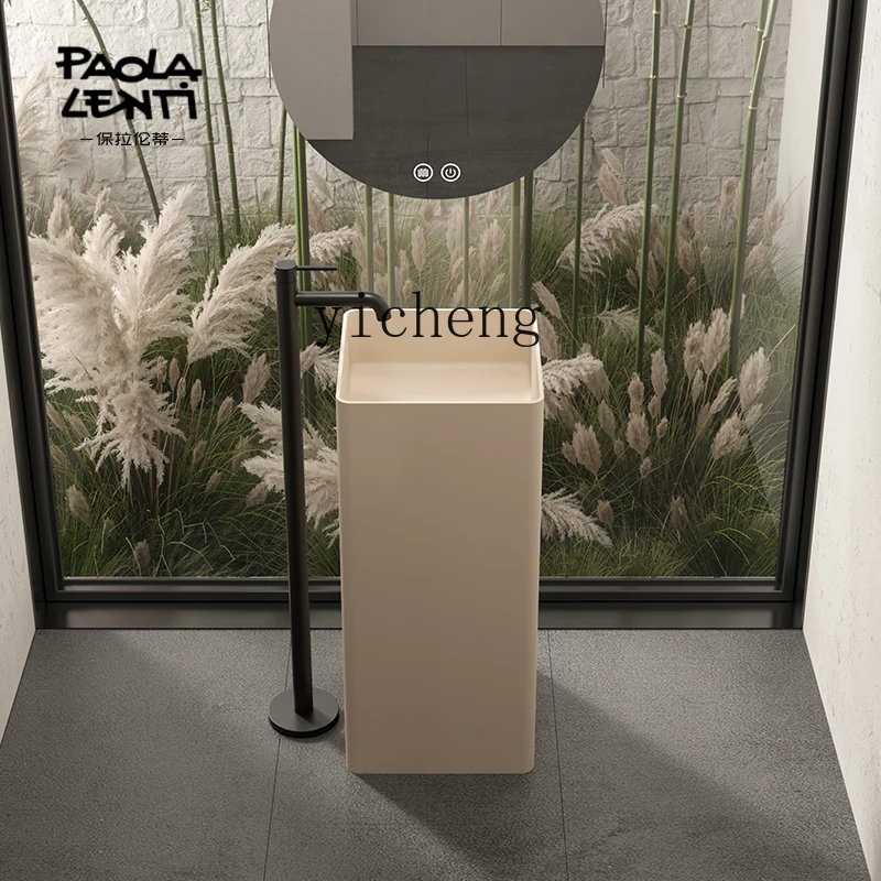 HYS artificial stone hotel household wash basin integrated floor column basin square wash table