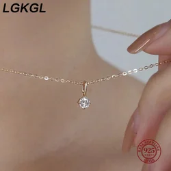 LGKGL 100% 925 Sterling Silver Geometric Zircon Pendant Necklace Women Fashion Elegant Party Jewelry Accessories
