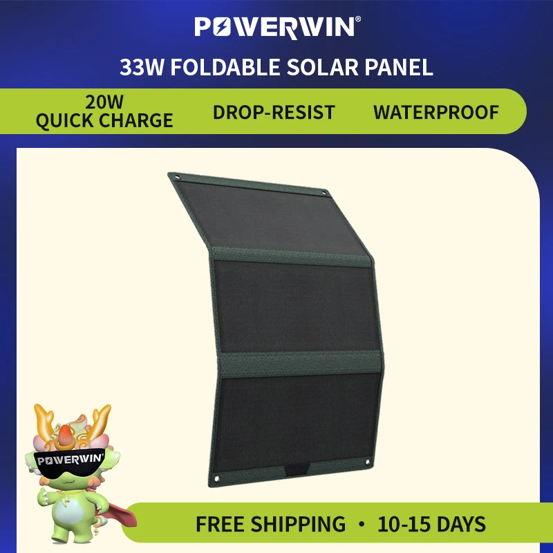 POWERWIN Foldable Solar Panel PWS30 3 output ports for Fast Charge Mobile Devices IP65 Water Resist Soft 33W ETFE PD20W